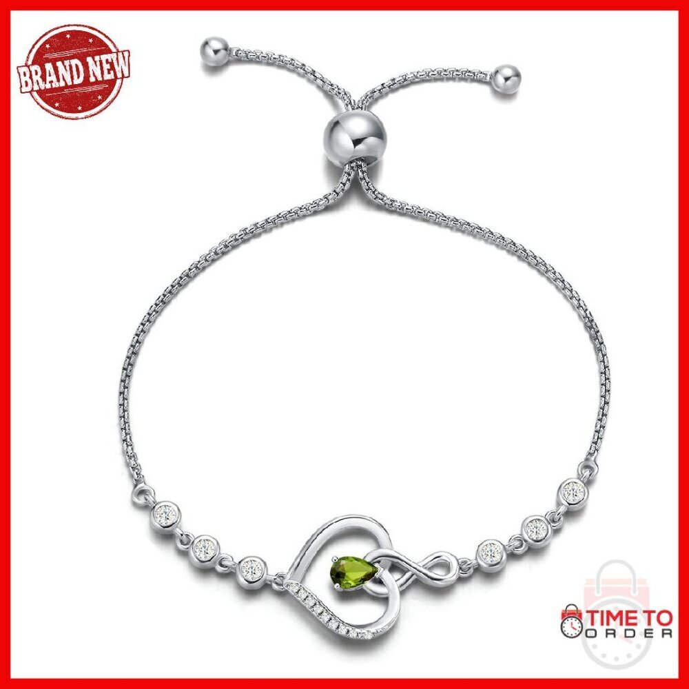 Sterling Silver Infinity Heart Tennis Bracelet with Peridot Gemstone
